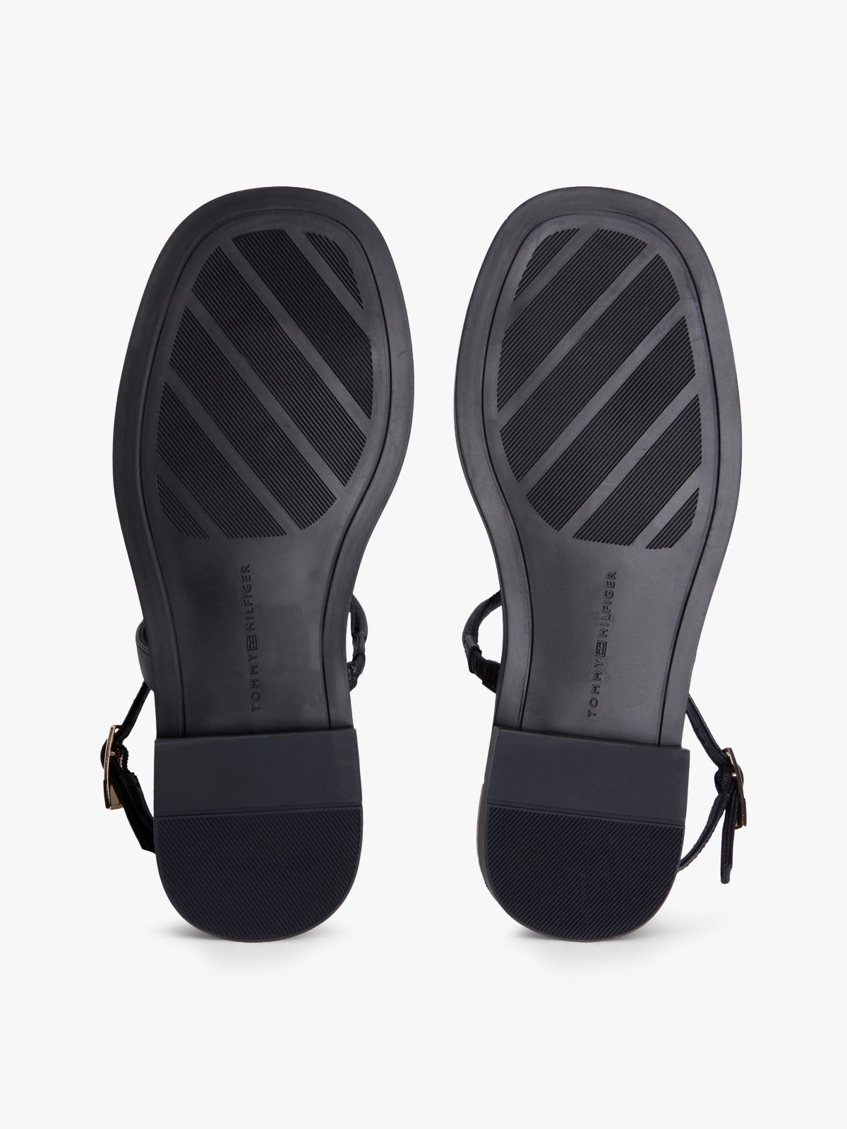 Metallic Accent Leather Sandal — Black