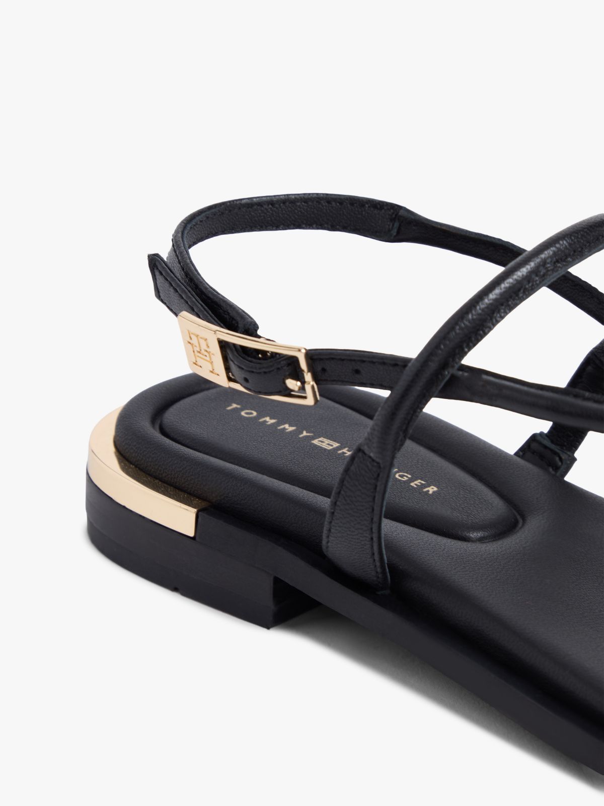 Metallic Accent Leather Sandal — Black