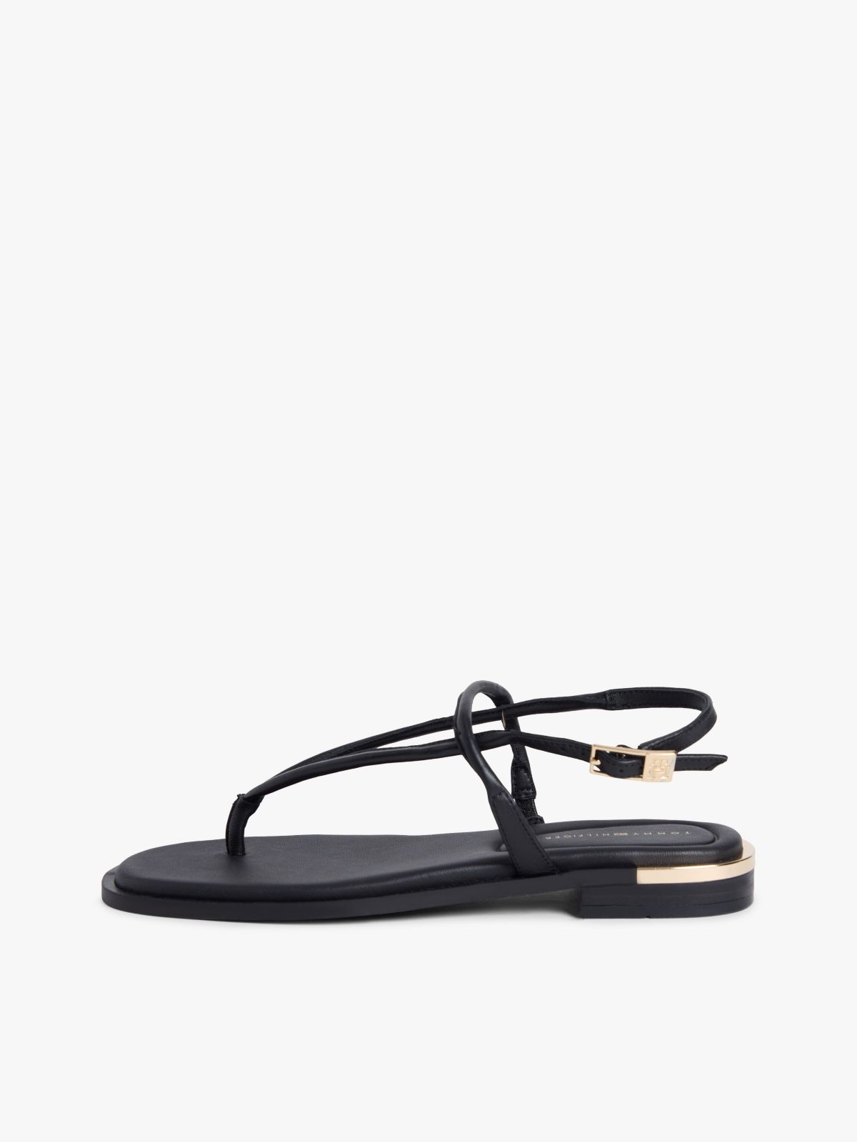 Metallic Accent Leather Sandal — Black