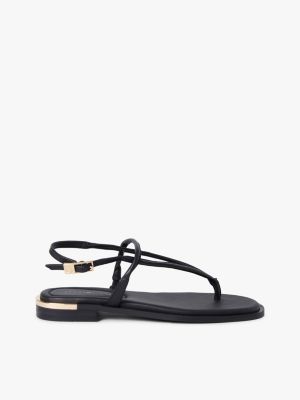 Metallic Accent Leather Sandal, Black