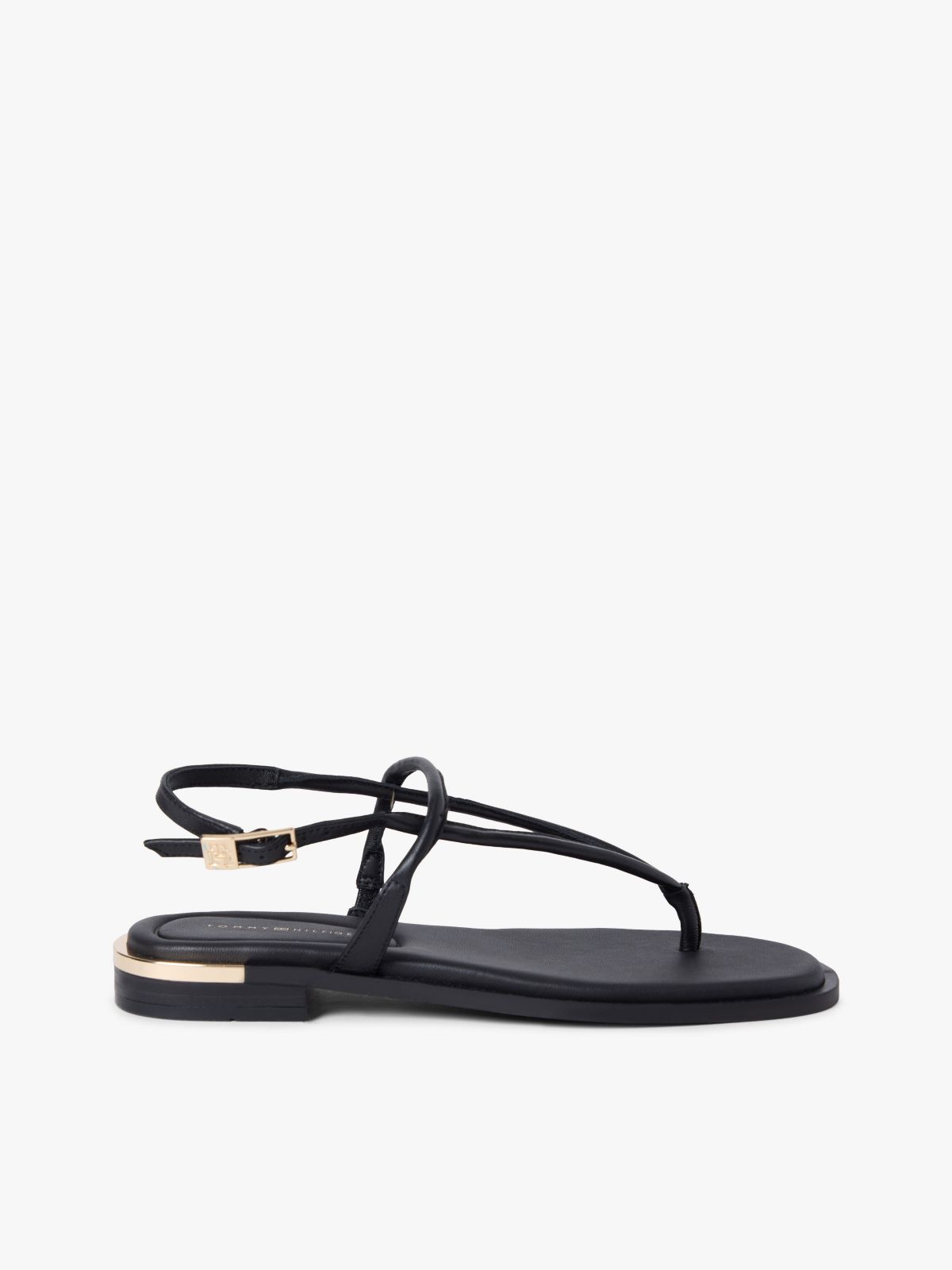 Metallic Accent Leather Sandal — Black