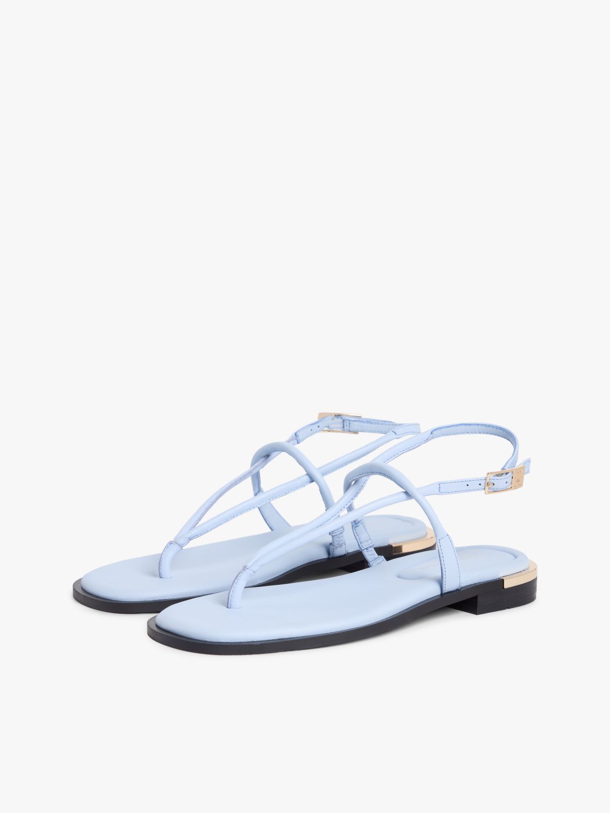 Metallic Accent Leather Sandal — Breezy Blue