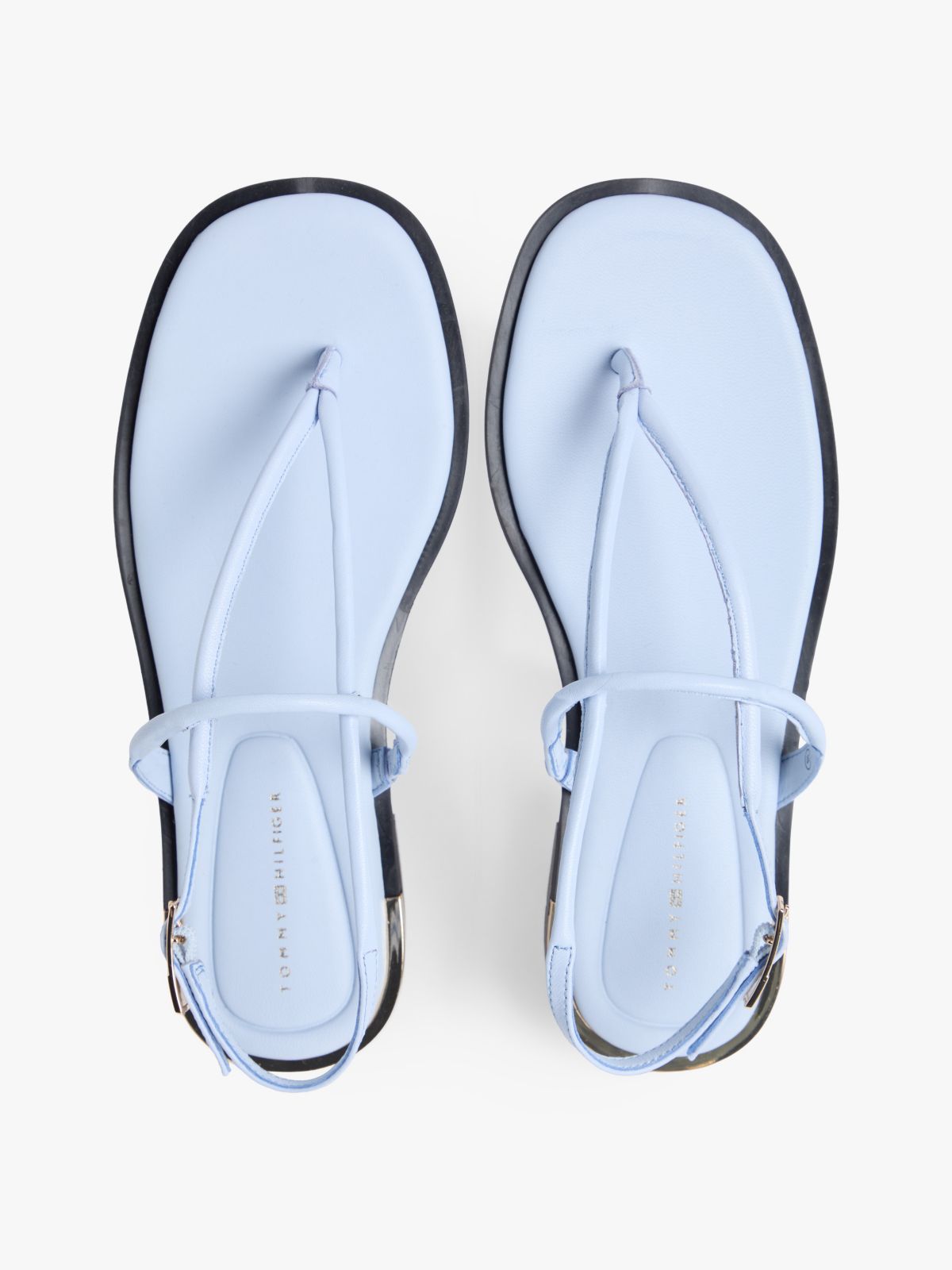 Metallic Accent Leather Sandal — Breezy Blue