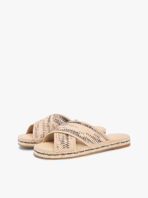 Женские сандалии Tommy Hilfiger Raffia Espadrille Slide Sandal, цвет: Натуральный / Чёрный — фото 2