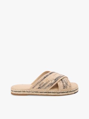 Raffia Espadrille Slide Sandal, Natural/Black