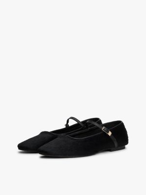 Tommy Hilfiger Women's Calf Hair Leather Mary Jane Flat - Black - US 5 / EU 35