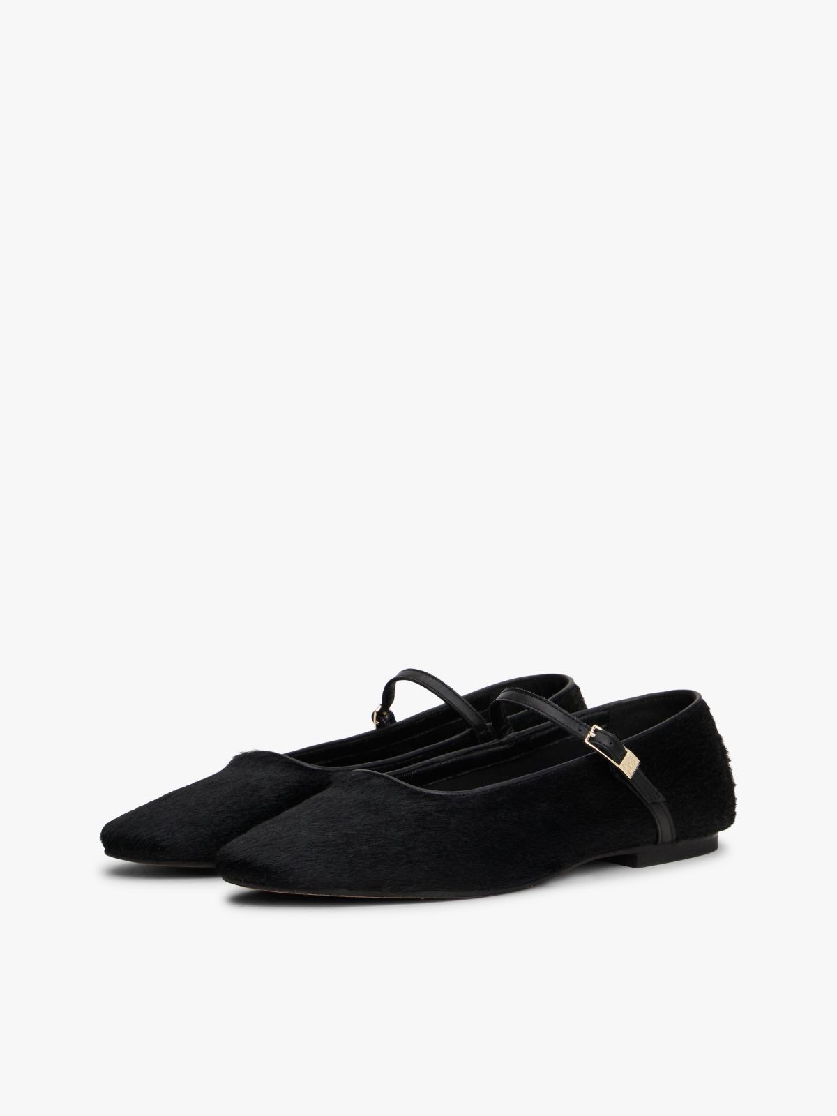 Calf Hair Leather Mary Jane Flat — Black
