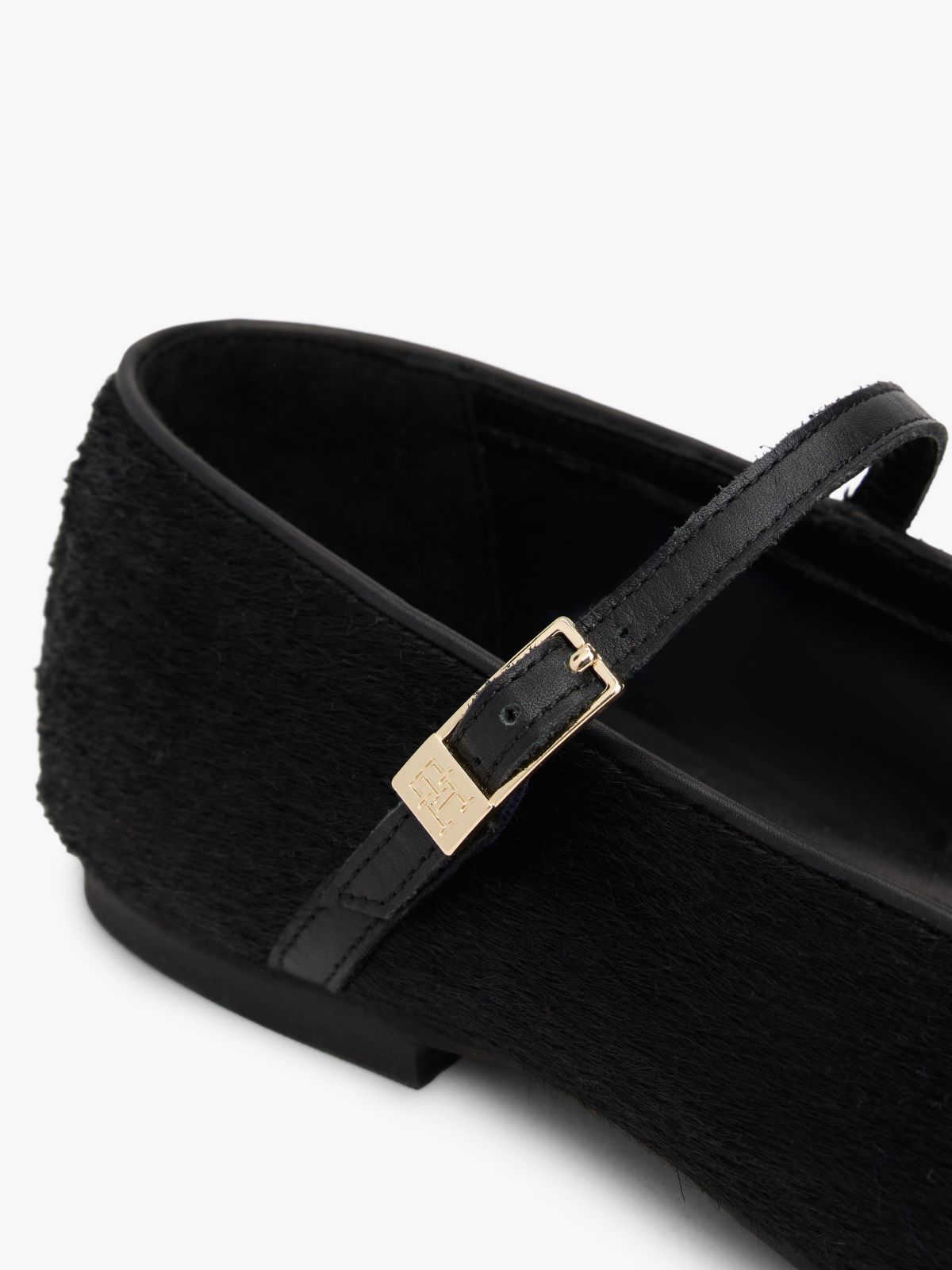 Calf Hair Leather Mary Jane Flat — Black