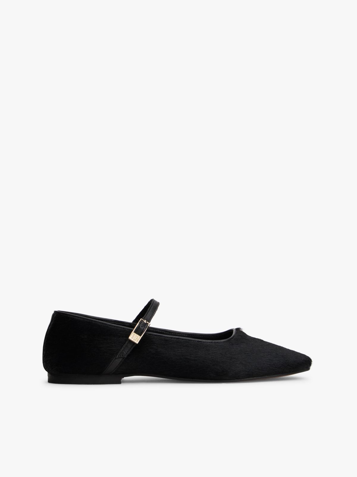 Calf Hair Leather Mary Jane Flat — Black