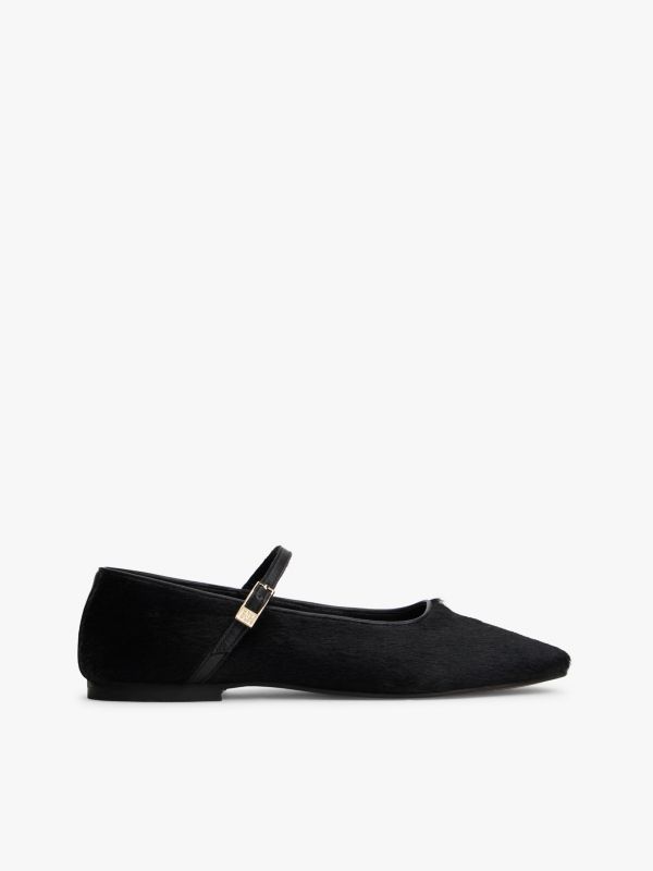 Calf Hair Leather Mary Jane Flat — Black