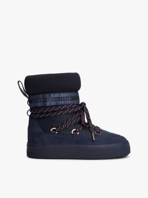 Water-Repellent Lace-Up Snow Boot, Space Blue
