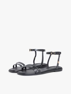 Tommy Hilfiger Women's Flat Leather Sandal - Black - US 9 / EU 40
