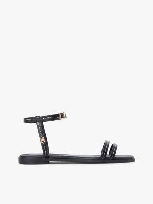 Flat Leather Sandal, Black