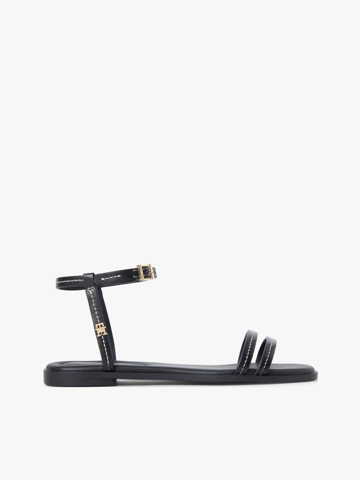 Flat Leather Sandal — Black