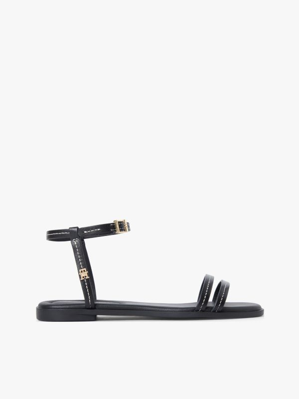 Flat Leather Sandal — Black
