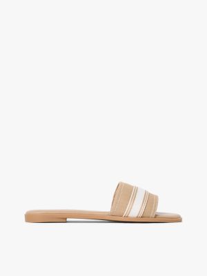 Webbing Logo Denim Slide Sandal, Safari Canvas