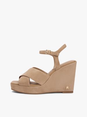 Женские сандалии Tommy Hilfiger Crossed-Strap Suede Wedge Sandal, цвет: Песочный холщовый — фото 7