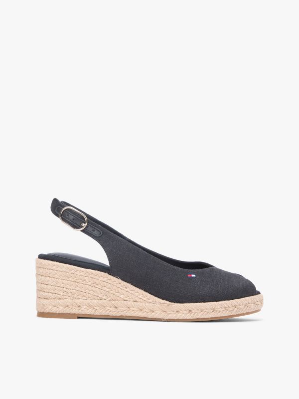 Slingback Wedge Espadrille Sandal — Black