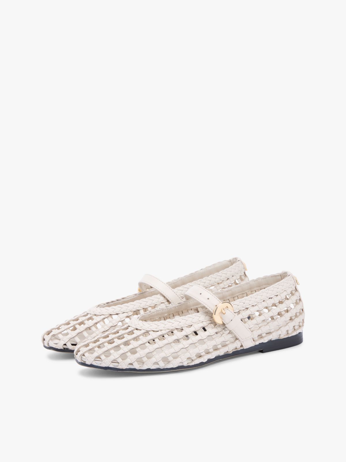 Woven Leather Mix Mary Jane Flat — Soft Cream