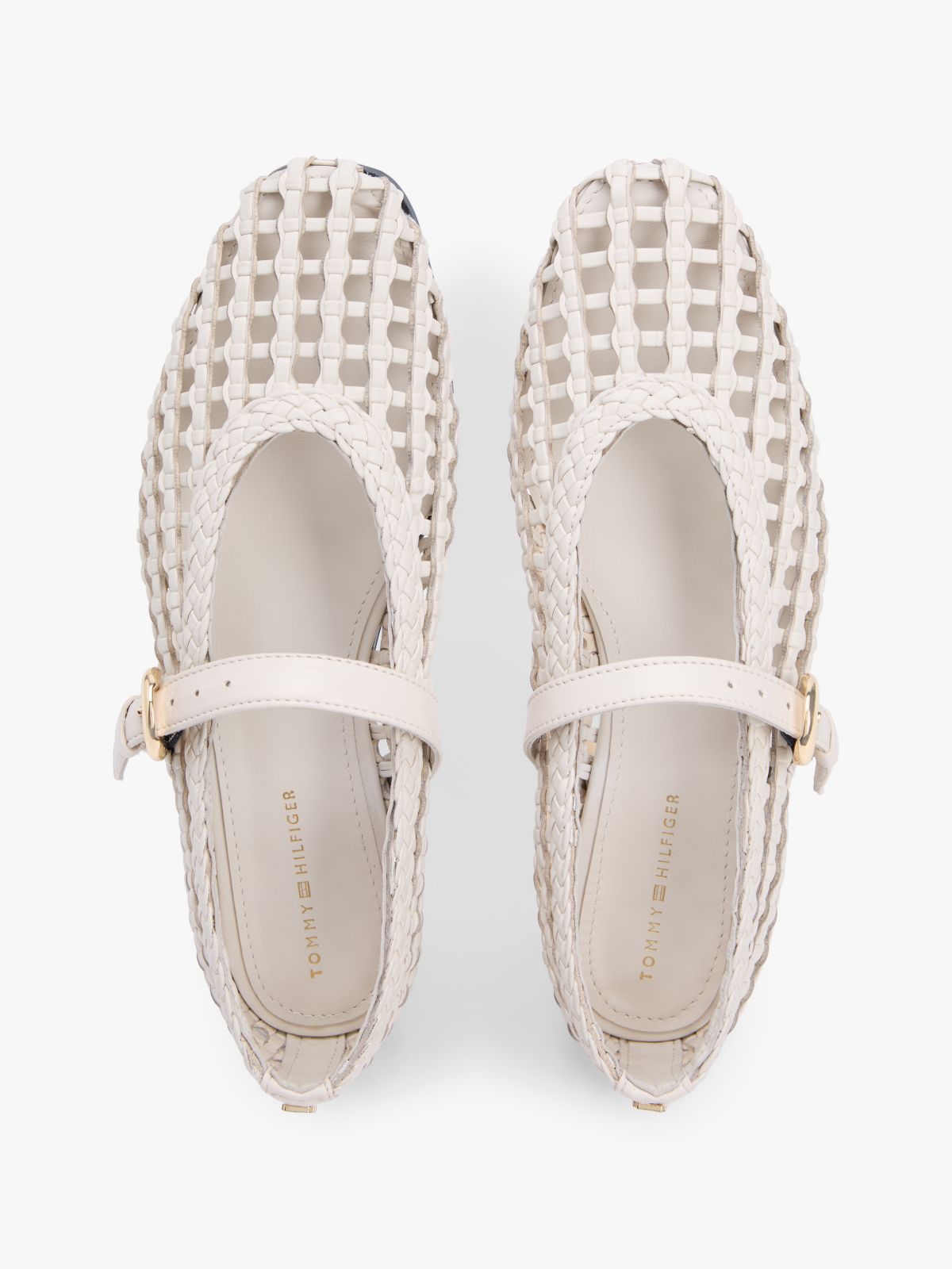 Woven Leather Mix Mary Jane Flat — Soft Cream