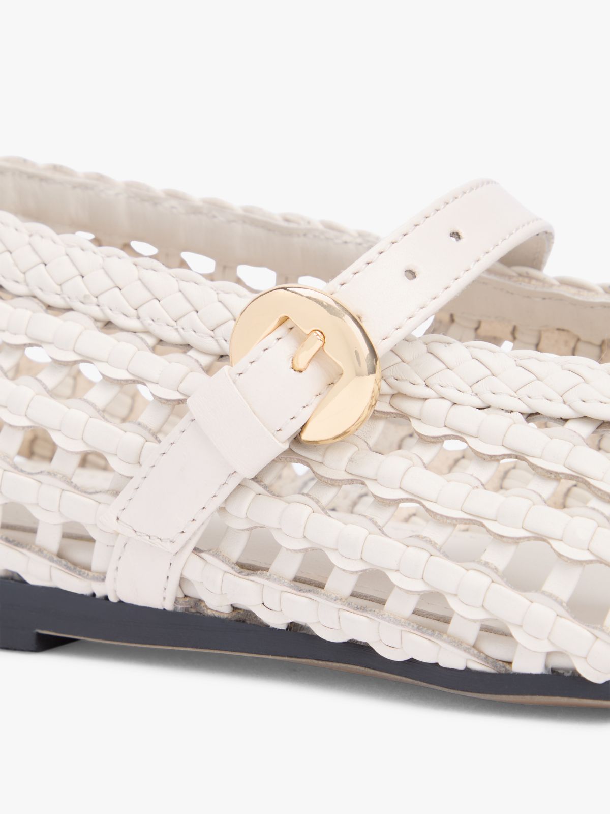 Woven Leather Mix Mary Jane Flat — Soft Cream