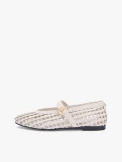 Woven Leather Mix Mary Jane Flat — Soft Cream 7