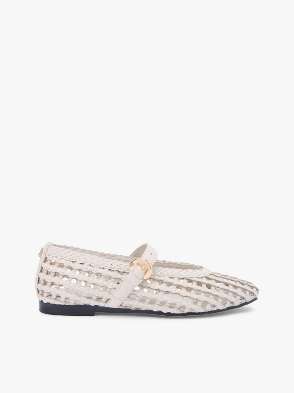 Woven Leather Mix Mary Jane Flat — Soft Cream