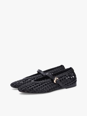 Обувь Tommy Hilfiger Woven Leather Mix Mary Jane Flat, цвет: Чёрный — фото 2