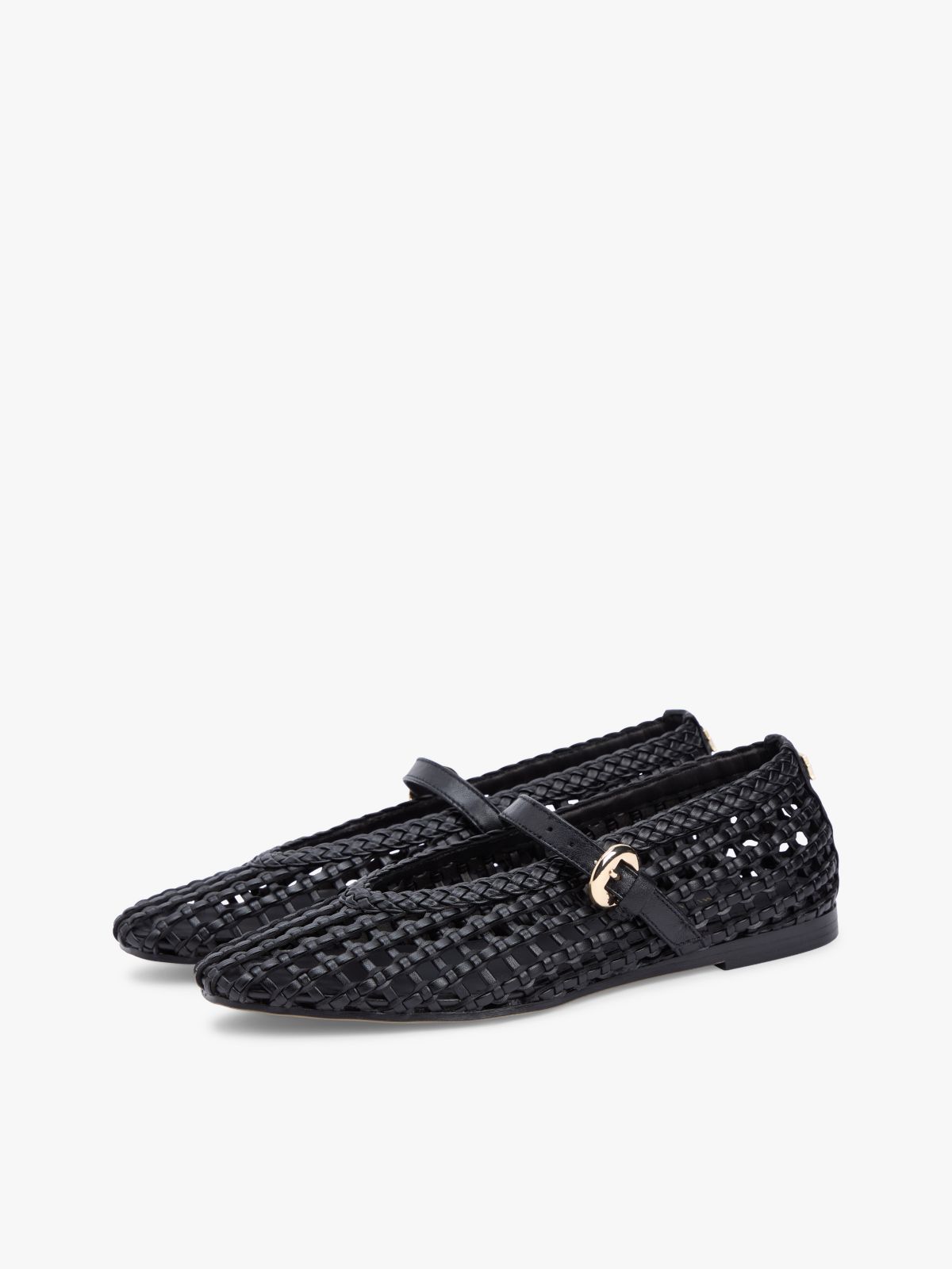 Woven Leather Mix Mary Jane Flat — Black