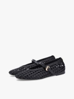 Woven Leather Mix Mary Jane Flat — Black 2