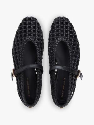Обувь Tommy Hilfiger Woven Leather Mix Mary Jane Flat, цвет: Чёрный — фото 3