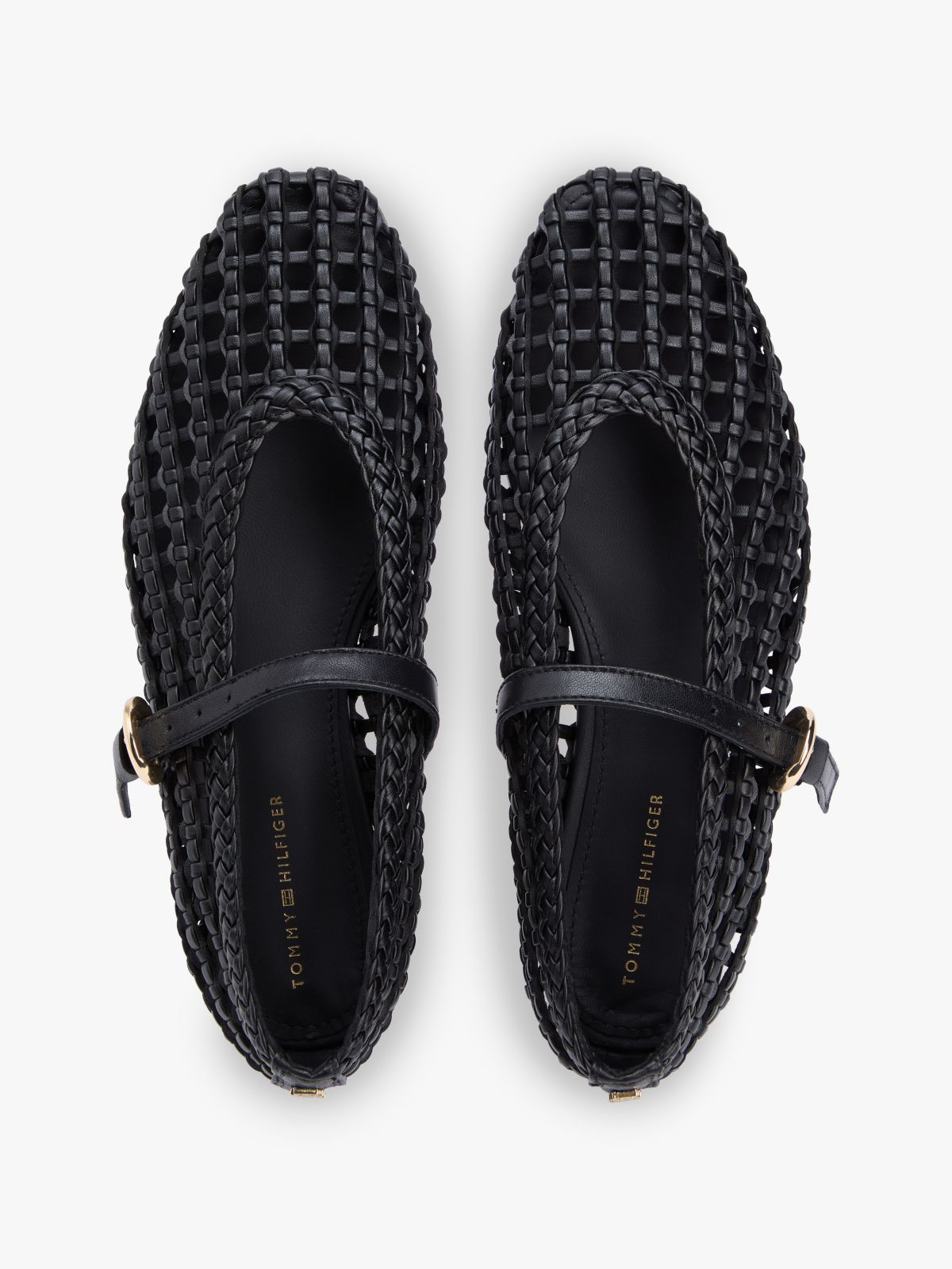 Woven Leather Mix Mary Jane Flat — Black