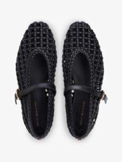 Woven Leather Mix Mary Jane Flat — Black 3