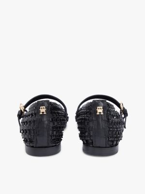Обувь Tommy Hilfiger Woven Leather Mix Mary Jane Flat, цвет: Чёрный — фото 4
