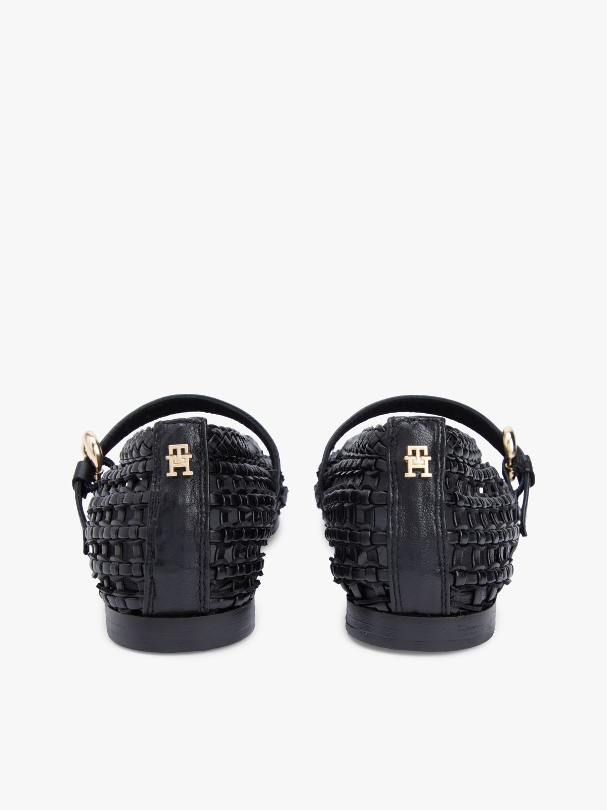 Woven Leather Mix Mary Jane Flat — Black