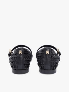 Woven Leather Mix Mary Jane Flat — Black 4