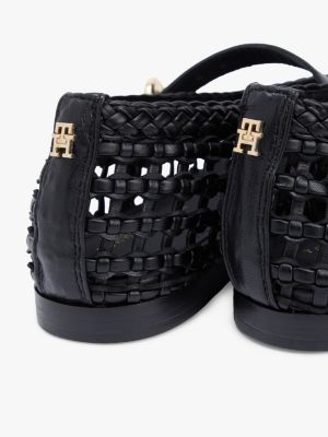 Обувь Tommy Hilfiger Woven Leather Mix Mary Jane Flat, цвет: Чёрный — фото 6
