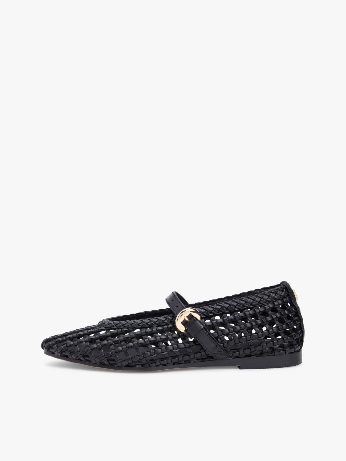 Woven Leather Mix Mary Jane Flat — Black