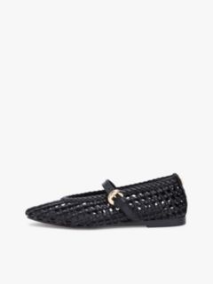 Woven Leather Mix Mary Jane Flat — Black 7