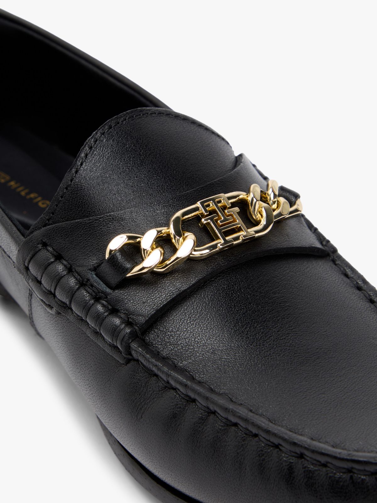 Chain-Link Leather Loafer — Black