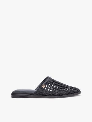Open-Weave Flat Mule, Black