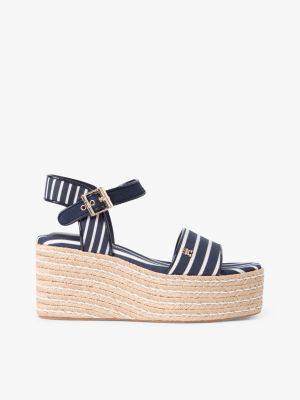 Breton Stripe Platform Wedge Espadrille, Space Blue