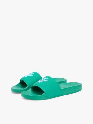Женские сандалии Tommy Hilfiger Embroidered Script Monogram Pool Slide, цвет: Нефритовый — фото 2