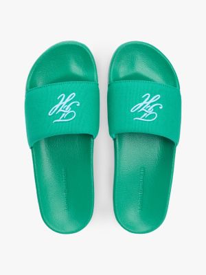 Женские сандалии Tommy Hilfiger Embroidered Script Monogram Pool Slide, цвет: Нефритовый — фото 3