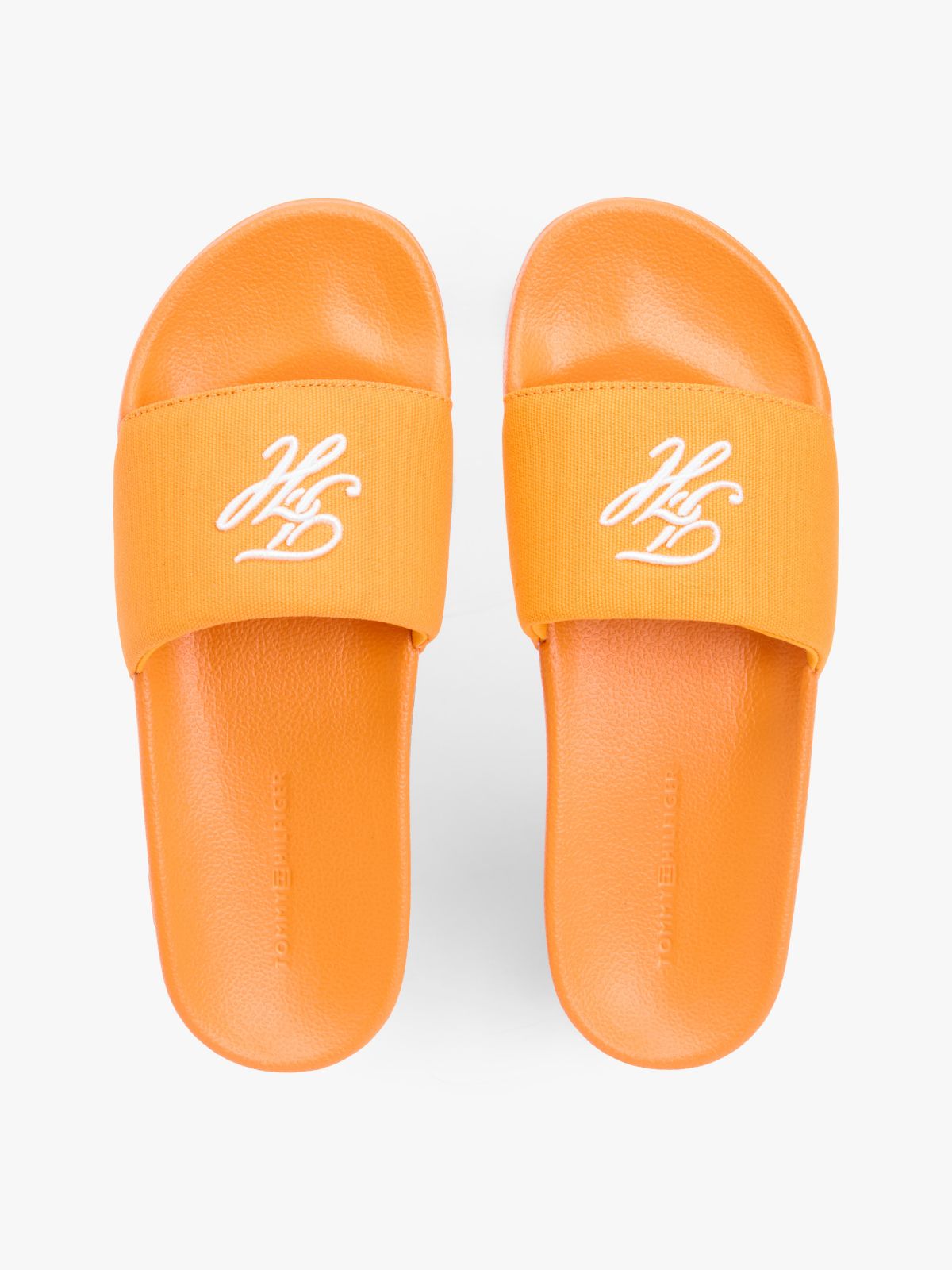 Embroidered Script Monogram Pool Slide — Orange Hype