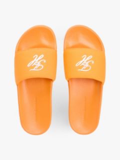 Embroidered Script Monogram Pool Slide — Orange Hype 3