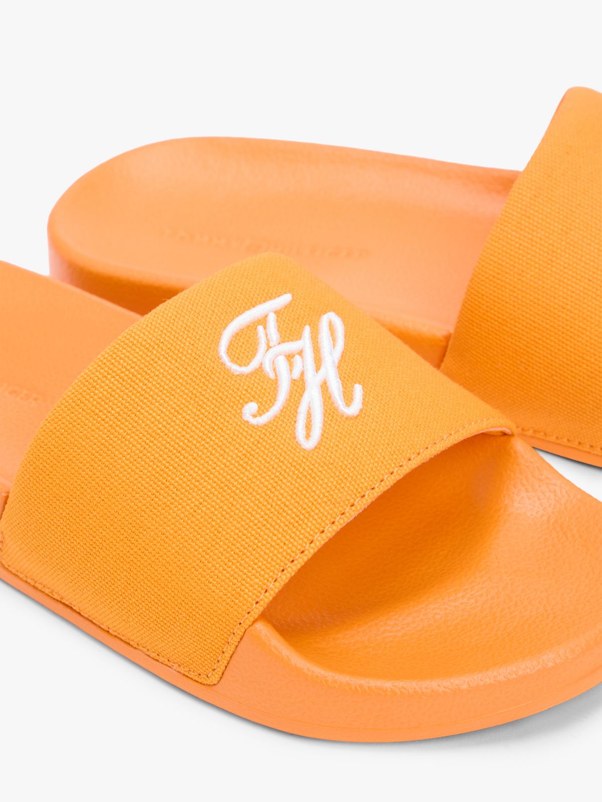 Embroidered Script Monogram Pool Slide — Orange Hype