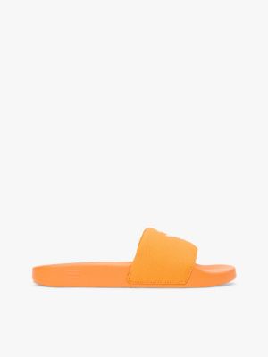 Embroidered Script Monogram Pool Slide, Orange Hype