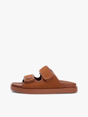 靴 SOFT LEATHER DOUBLE STRAP SANDALS 28cm Nubuck Leather Double-Strap Slide Sandal | Tommy Hilfiger USA