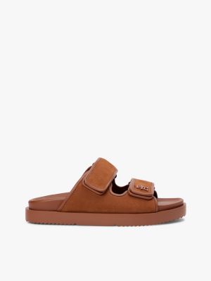 Nubuck Leather Double-Strap Slide Sandal